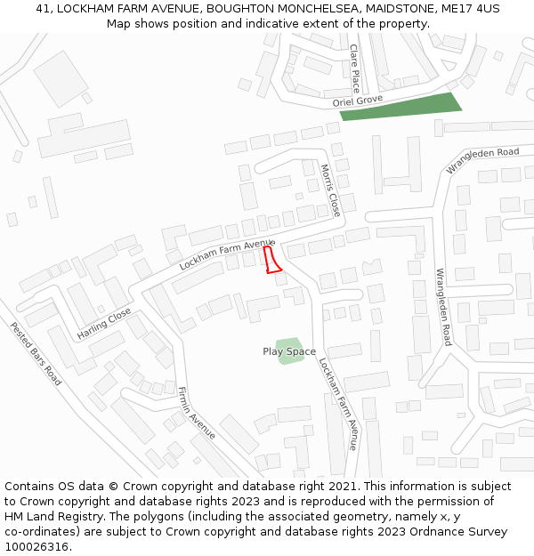 41, LOCKHAM FARM AVENUE, BOUGHTON MONCHELSEA, MAIDSTONE, ME17 4US: Location map and indicative extent of plot