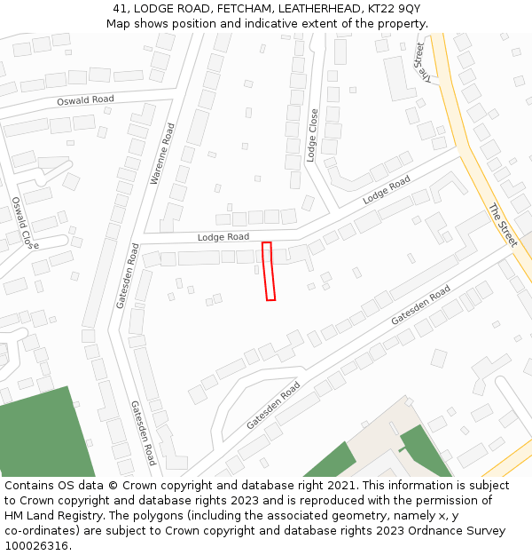 41, LODGE ROAD, FETCHAM, LEATHERHEAD, KT22 9QY: Location map and indicative extent of plot
