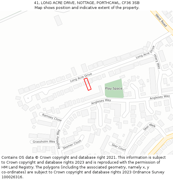 41, LONG ACRE DRIVE, NOTTAGE, PORTHCAWL, CF36 3SB: Location map and indicative extent of plot