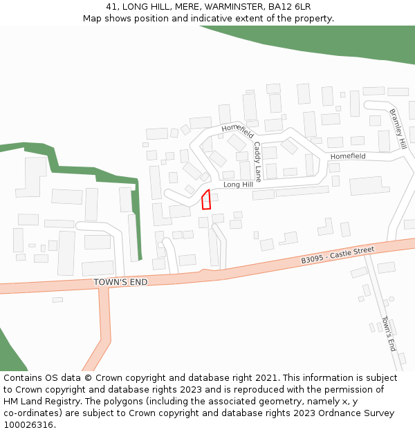 41, LONG HILL, MERE, WARMINSTER, BA12 6LR: Location map and indicative extent of plot