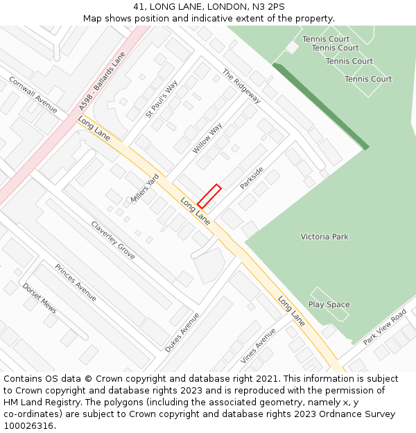 41, LONG LANE, LONDON, N3 2PS: Location map and indicative extent of plot