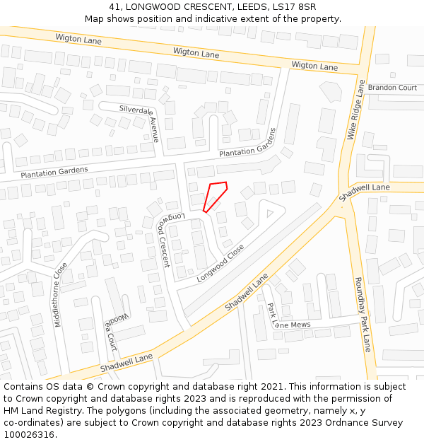 41, LONGWOOD CRESCENT, LEEDS, LS17 8SR: Location map and indicative extent of plot