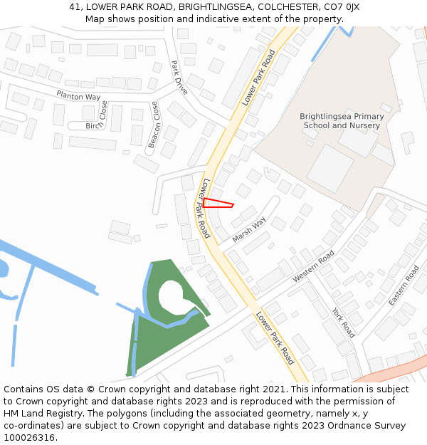 41, LOWER PARK ROAD, BRIGHTLINGSEA, COLCHESTER, CO7 0JX: Location map and indicative extent of plot