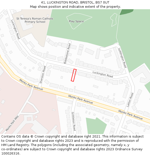 41, LUCKINGTON ROAD, BRISTOL, BS7 0UT: Location map and indicative extent of plot
