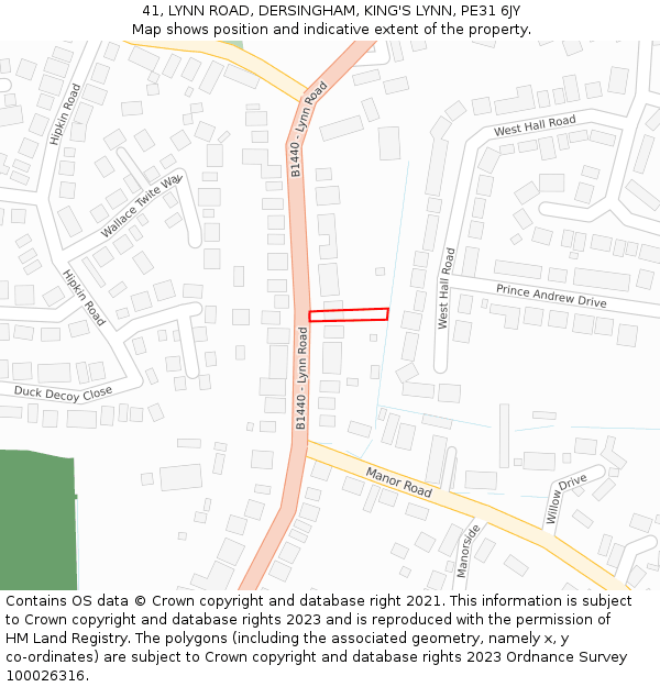 41, LYNN ROAD, DERSINGHAM, KING'S LYNN, PE31 6JY: Location map and indicative extent of plot