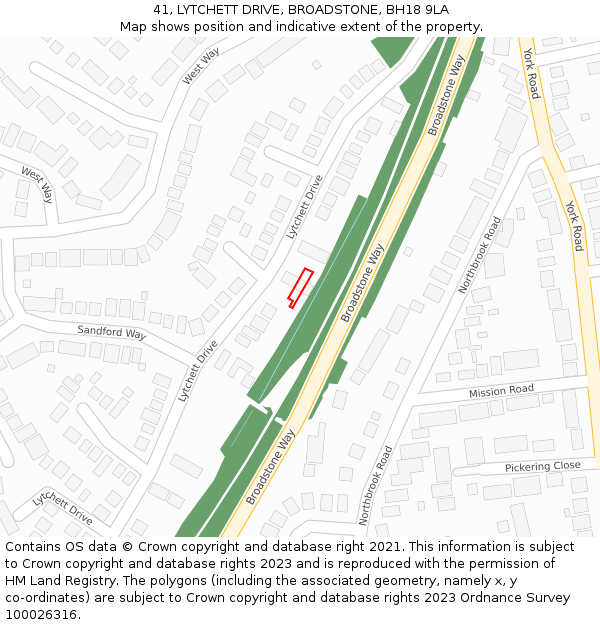 41, LYTCHETT DRIVE, BROADSTONE, BH18 9LA: Location map and indicative extent of plot
