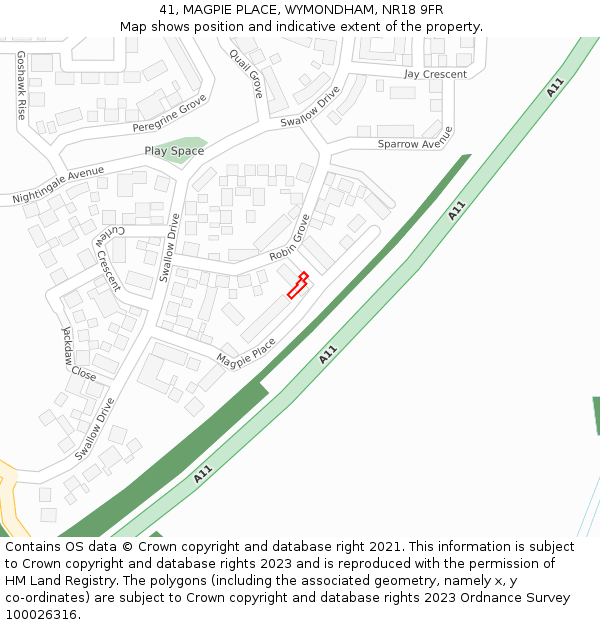 41, MAGPIE PLACE, WYMONDHAM, NR18 9FR: Location map and indicative extent of plot