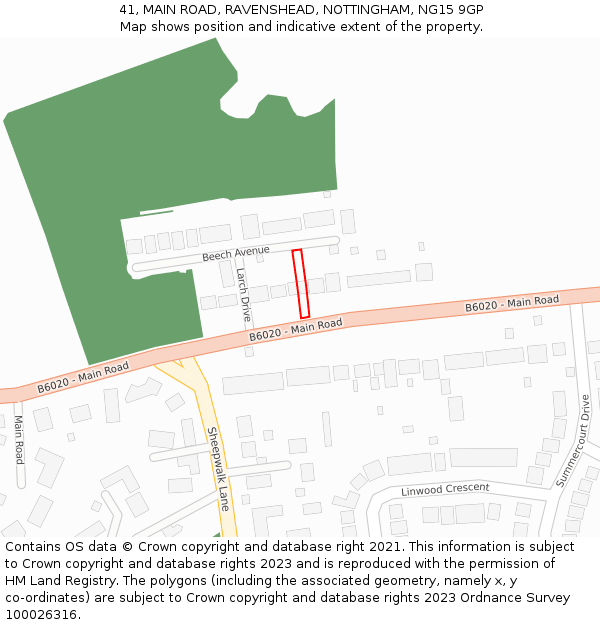 41, MAIN ROAD, RAVENSHEAD, NOTTINGHAM, NG15 9GP: Location map and indicative extent of plot