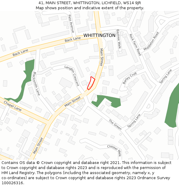 41, MAIN STREET, WHITTINGTON, LICHFIELD, WS14 9JR: Location map and indicative extent of plot