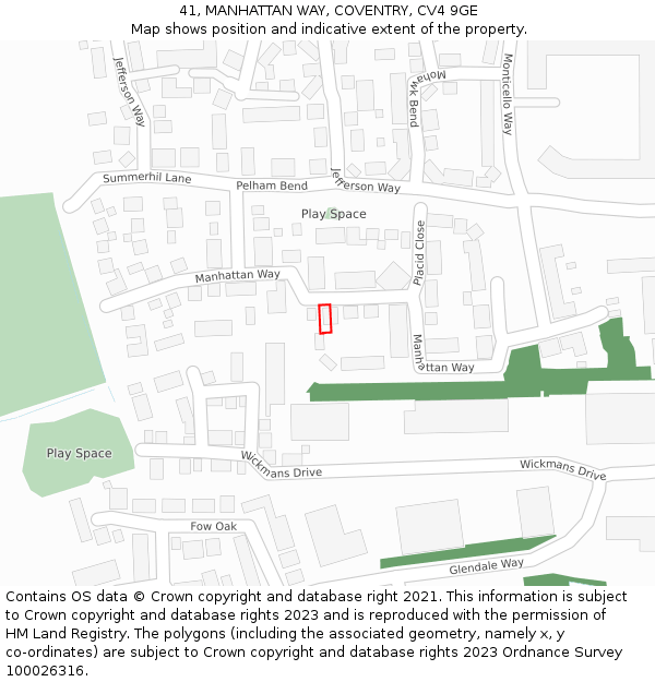 41, MANHATTAN WAY, COVENTRY, CV4 9GE: Location map and indicative extent of plot