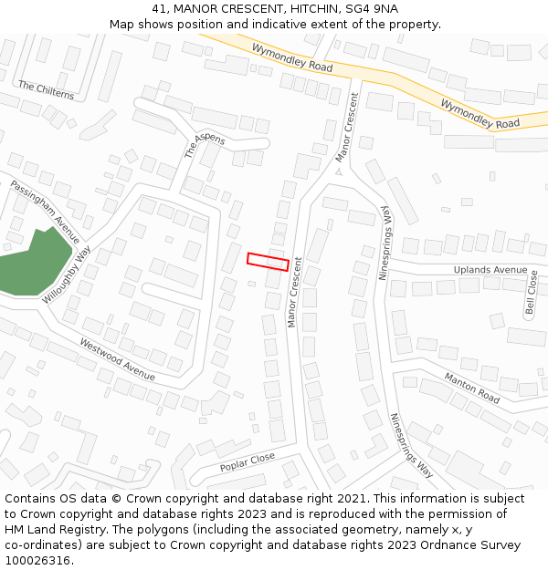 41, MANOR CRESCENT, HITCHIN, SG4 9NA: Location map and indicative extent of plot