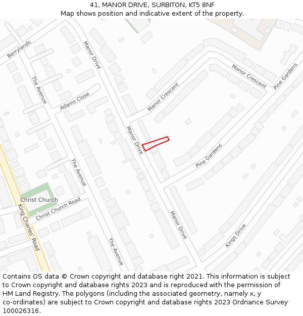 41, MANOR DRIVE, SURBITON, KT5 8NF: Location map and indicative extent of plot