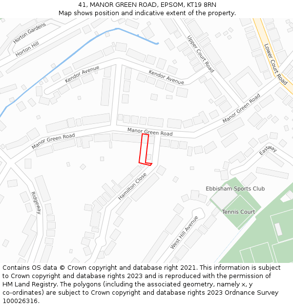41, MANOR GREEN ROAD, EPSOM, KT19 8RN: Location map and indicative extent of plot