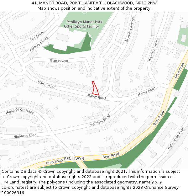 41, MANOR ROAD, PONTLLANFRAITH, BLACKWOOD, NP12 2NW: Location map and indicative extent of plot