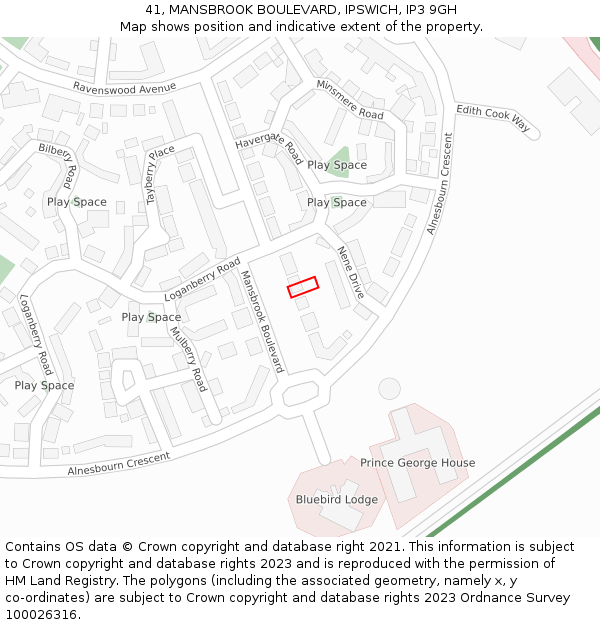 41, MANSBROOK BOULEVARD, IPSWICH, IP3 9GH: Location map and indicative extent of plot
