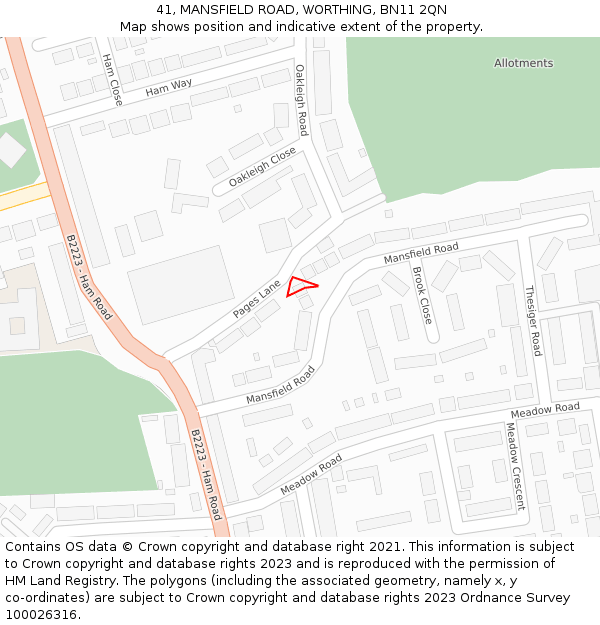41, MANSFIELD ROAD, WORTHING, BN11 2QN: Location map and indicative extent of plot