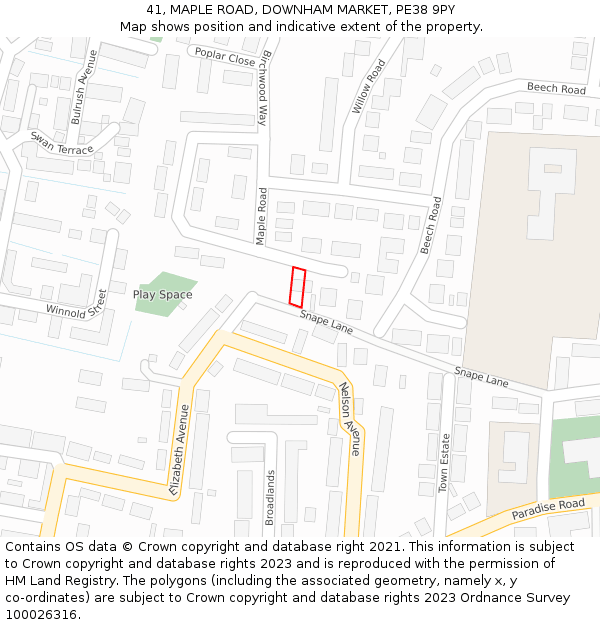 41, MAPLE ROAD, DOWNHAM MARKET, PE38 9PY: Location map and indicative extent of plot