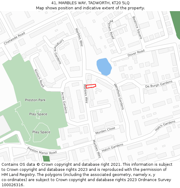 41, MARBLES WAY, TADWORTH, KT20 5LQ: Location map and indicative extent of plot