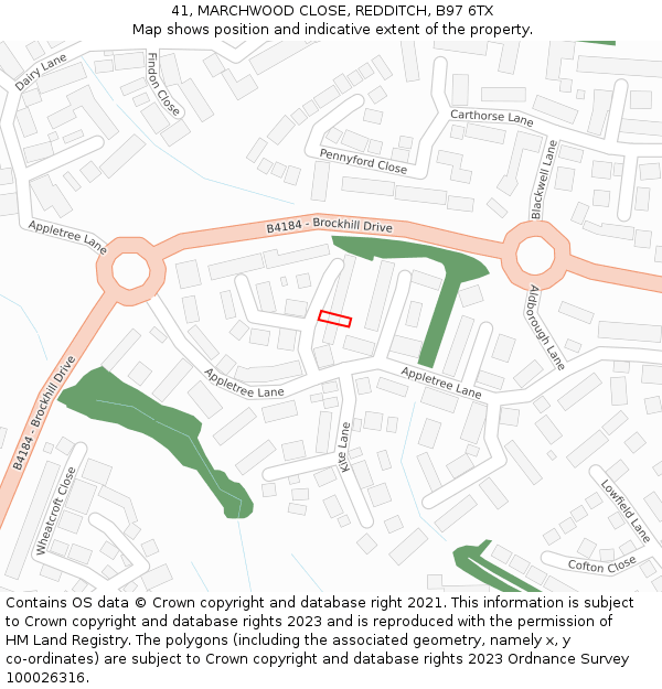 41, MARCHWOOD CLOSE, REDDITCH, B97 6TX: Location map and indicative extent of plot