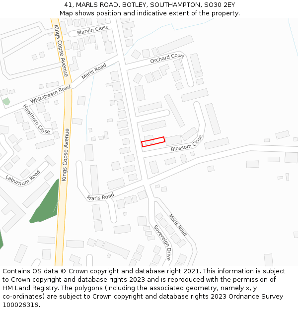 41, MARLS ROAD, BOTLEY, SOUTHAMPTON, SO30 2EY: Location map and indicative extent of plot