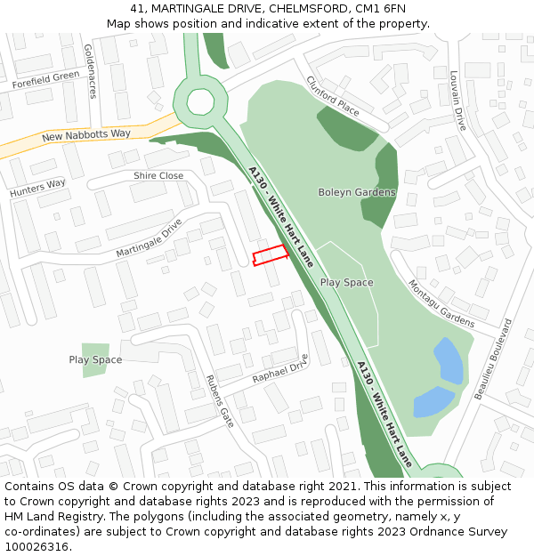 41, MARTINGALE DRIVE, CHELMSFORD, CM1 6FN: Location map and indicative extent of plot