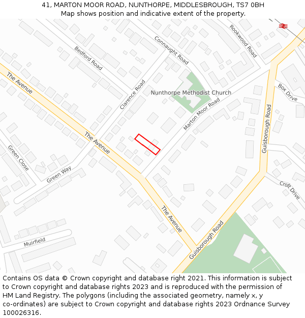 41, MARTON MOOR ROAD, NUNTHORPE, MIDDLESBROUGH, TS7 0BH: Location map and indicative extent of plot