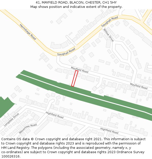 41, MAYFIELD ROAD, BLACON, CHESTER, CH1 5HY: Location map and indicative extent of plot