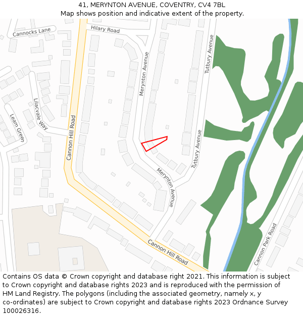 41, MERYNTON AVENUE, COVENTRY, CV4 7BL: Location map and indicative extent of plot