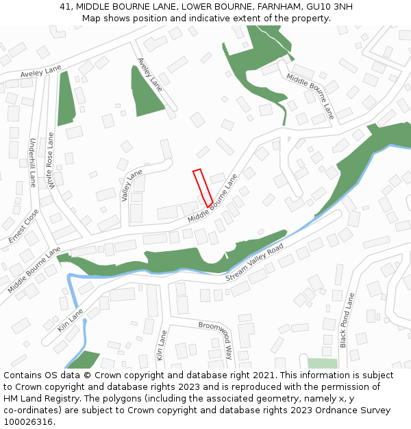 41, MIDDLE BOURNE LANE, LOWER BOURNE, FARNHAM, GU10 3NH: Location map and indicative extent of plot