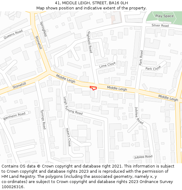 41, MIDDLE LEIGH, STREET, BA16 0LH: Location map and indicative extent of plot
