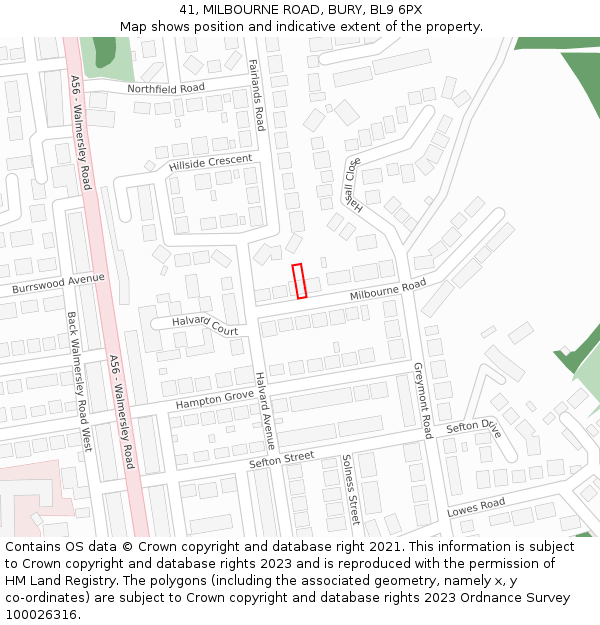 41, MILBOURNE ROAD, BURY, BL9 6PX: Location map and indicative extent of plot