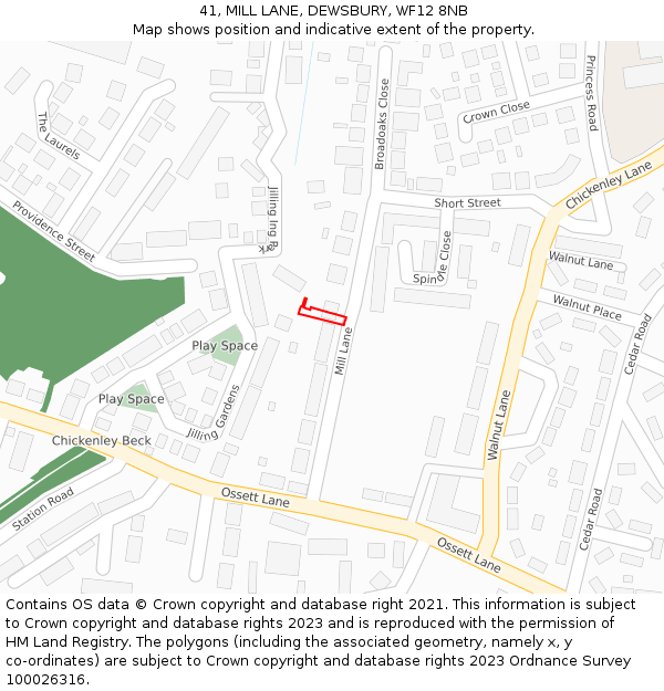 41, MILL LANE, DEWSBURY, WF12 8NB: Location map and indicative extent of plot