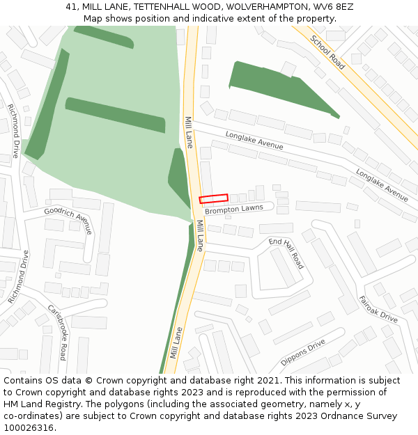 41, MILL LANE, TETTENHALL WOOD, WOLVERHAMPTON, WV6 8EZ: Location map and indicative extent of plot