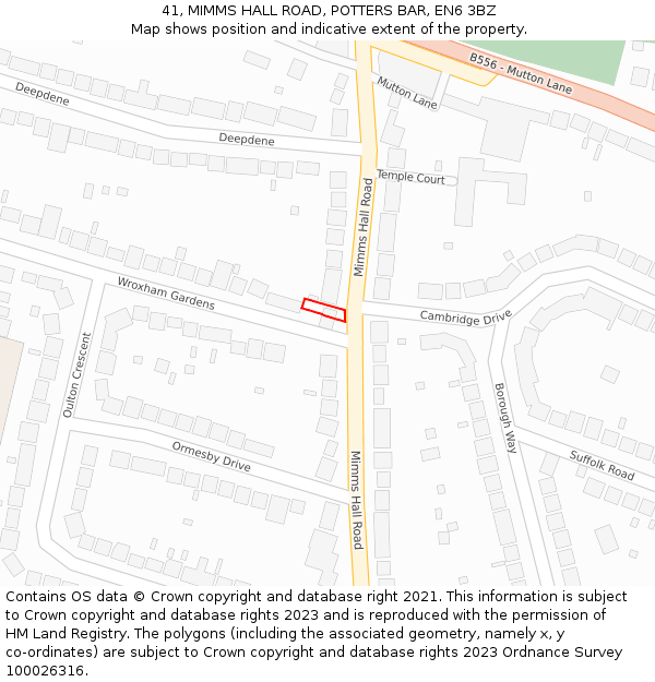 41, MIMMS HALL ROAD, POTTERS BAR, EN6 3BZ: Location map and indicative extent of plot