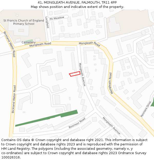 41, MONGLEATH AVENUE, FALMOUTH, TR11 4PP: Location map and indicative extent of plot