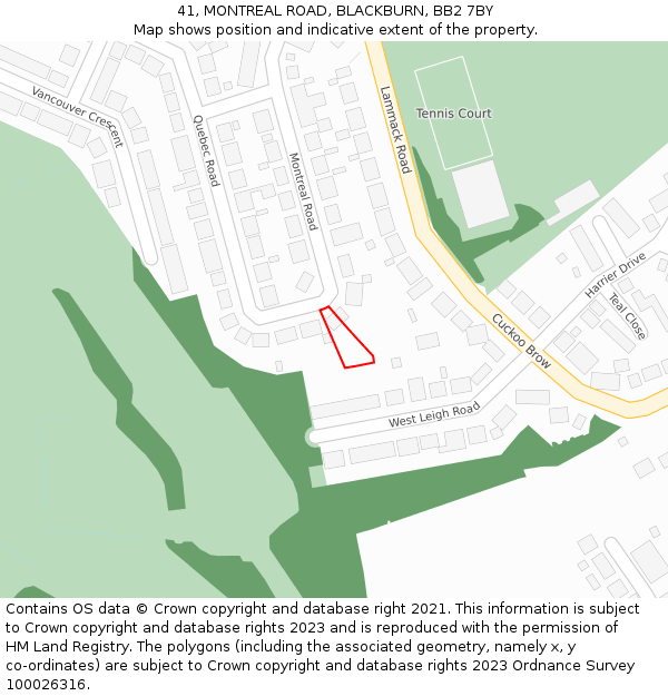 41, MONTREAL ROAD, BLACKBURN, BB2 7BY: Location map and indicative extent of plot