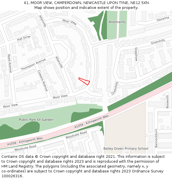 41, MOOR VIEW, CAMPERDOWN, NEWCASTLE UPON TYNE, NE12 5XN: Location map and indicative extent of plot