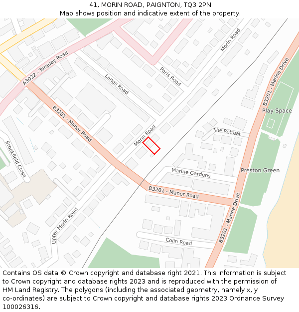 41, MORIN ROAD, PAIGNTON, TQ3 2PN: Location map and indicative extent of plot