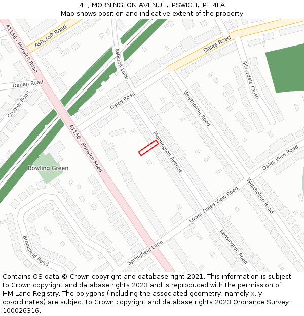 41, MORNINGTON AVENUE, IPSWICH, IP1 4LA: Location map and indicative extent of plot