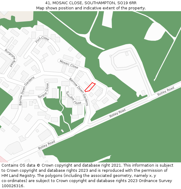 41, MOSAIC CLOSE, SOUTHAMPTON, SO19 6RR: Location map and indicative extent of plot