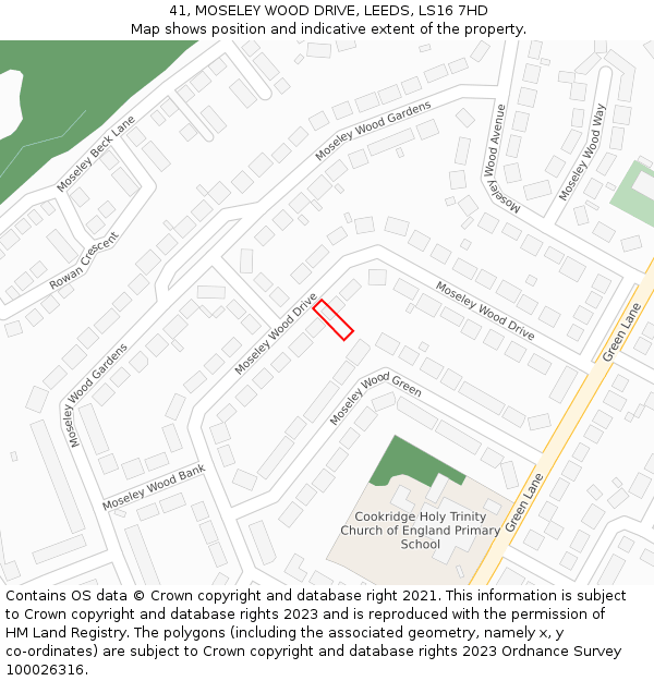 41, MOSELEY WOOD DRIVE, LEEDS, LS16 7HD: Location map and indicative extent of plot
