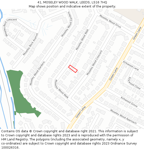 41, MOSELEY WOOD WALK, LEEDS, LS16 7HQ: Location map and indicative extent of plot