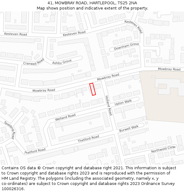 41, MOWBRAY ROAD, HARTLEPOOL, TS25 2NA: Location map and indicative extent of plot