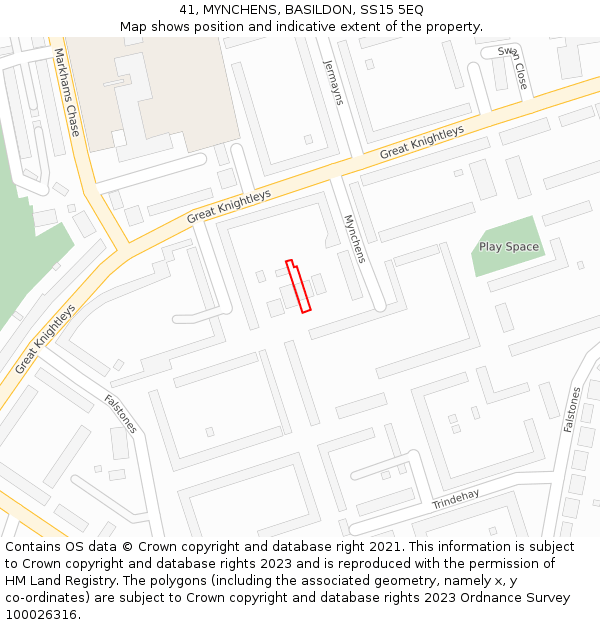 41, MYNCHENS, BASILDON, SS15 5EQ: Location map and indicative extent of plot