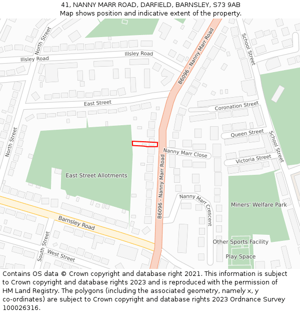 41, NANNY MARR ROAD, DARFIELD, BARNSLEY, S73 9AB: Location map and indicative extent of plot