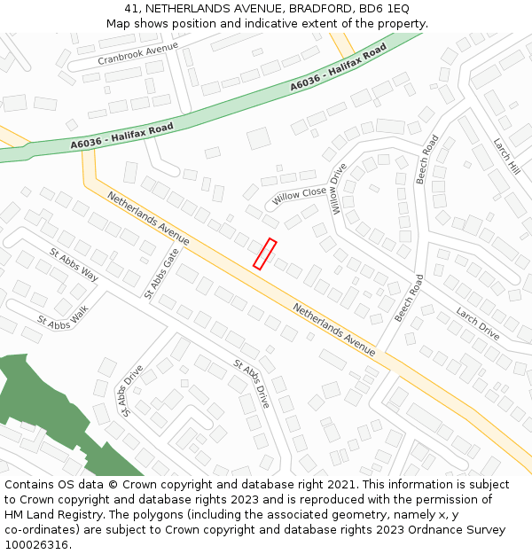 41, NETHERLANDS AVENUE, BRADFORD, BD6 1EQ: Location map and indicative extent of plot