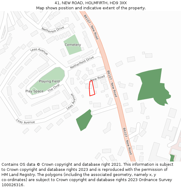 41, NEW ROAD, HOLMFIRTH, HD9 3XX: Location map and indicative extent of plot