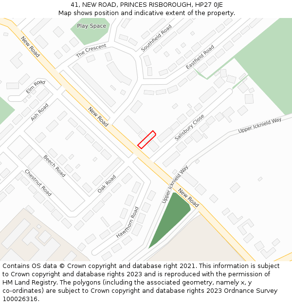 41, NEW ROAD, PRINCES RISBOROUGH, HP27 0JE: Location map and indicative extent of plot