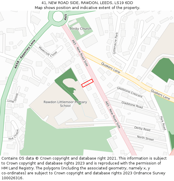 41, NEW ROAD SIDE, RAWDON, LEEDS, LS19 6DD: Location map and indicative extent of plot
