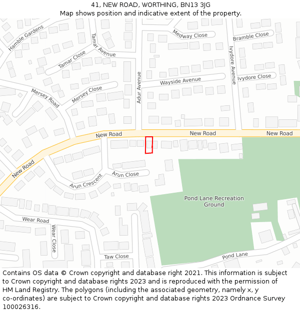 41, NEW ROAD, WORTHING, BN13 3JG: Location map and indicative extent of plot
